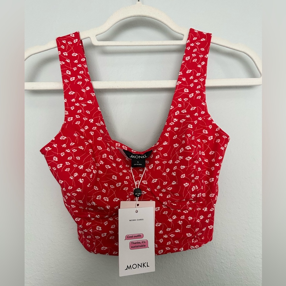ASOS MONKI 2 piece crop top tank and high waisted button front skirt floral sz S - Picture 8 of 11